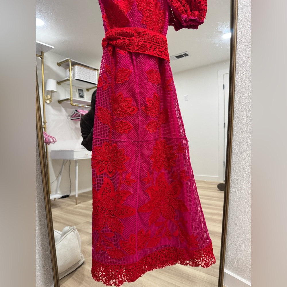 FARM Rio Women's Red Bicolor Guipure One-Shoulder Maxi Dress - Picture 11 of 11